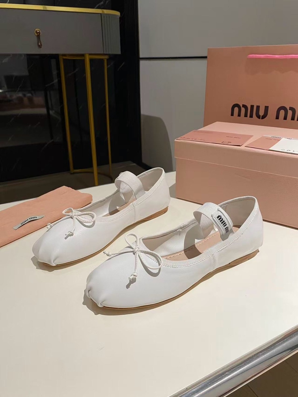 Miu Miu White Ballet Flats with Bow
